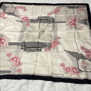Michaela Frey Floral Silk Scarf with Black Border